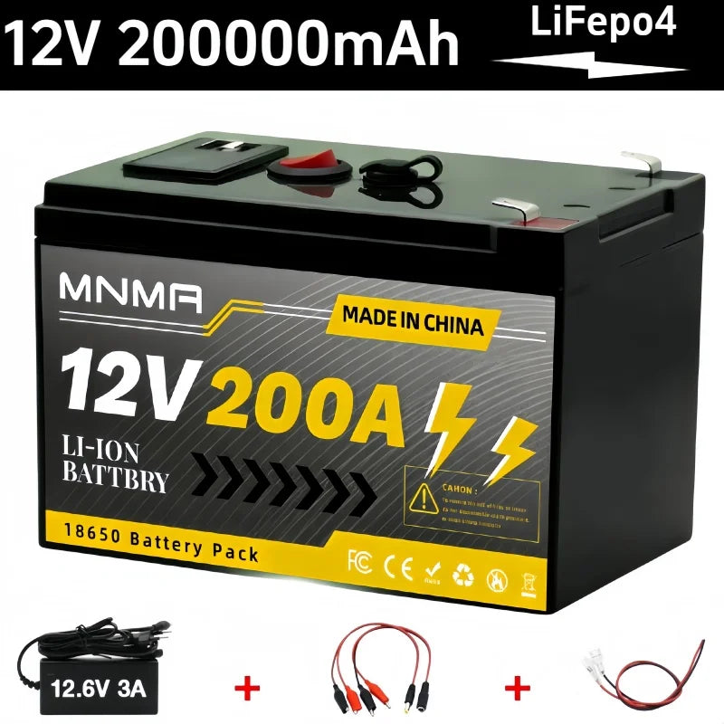 200000mAh 12V LiFePO4 Lithium Battery 4000+ Deep Cycles, for UPS, Kayak Fish Finder, Solar Panel, Power Wheels Toys, Scooter