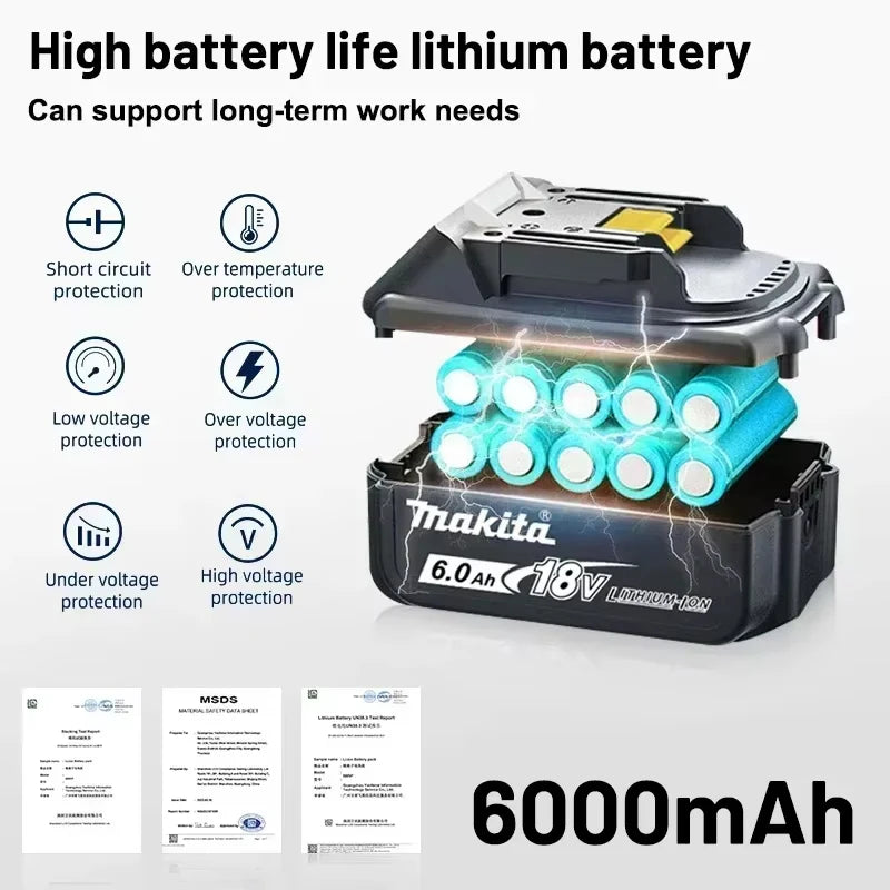 Genuine Makita 18V Battery 6ah,With Battery Indicator Rechargeable Makita Battery,BL1830 BL1840 BL1850 Power Tool Battery