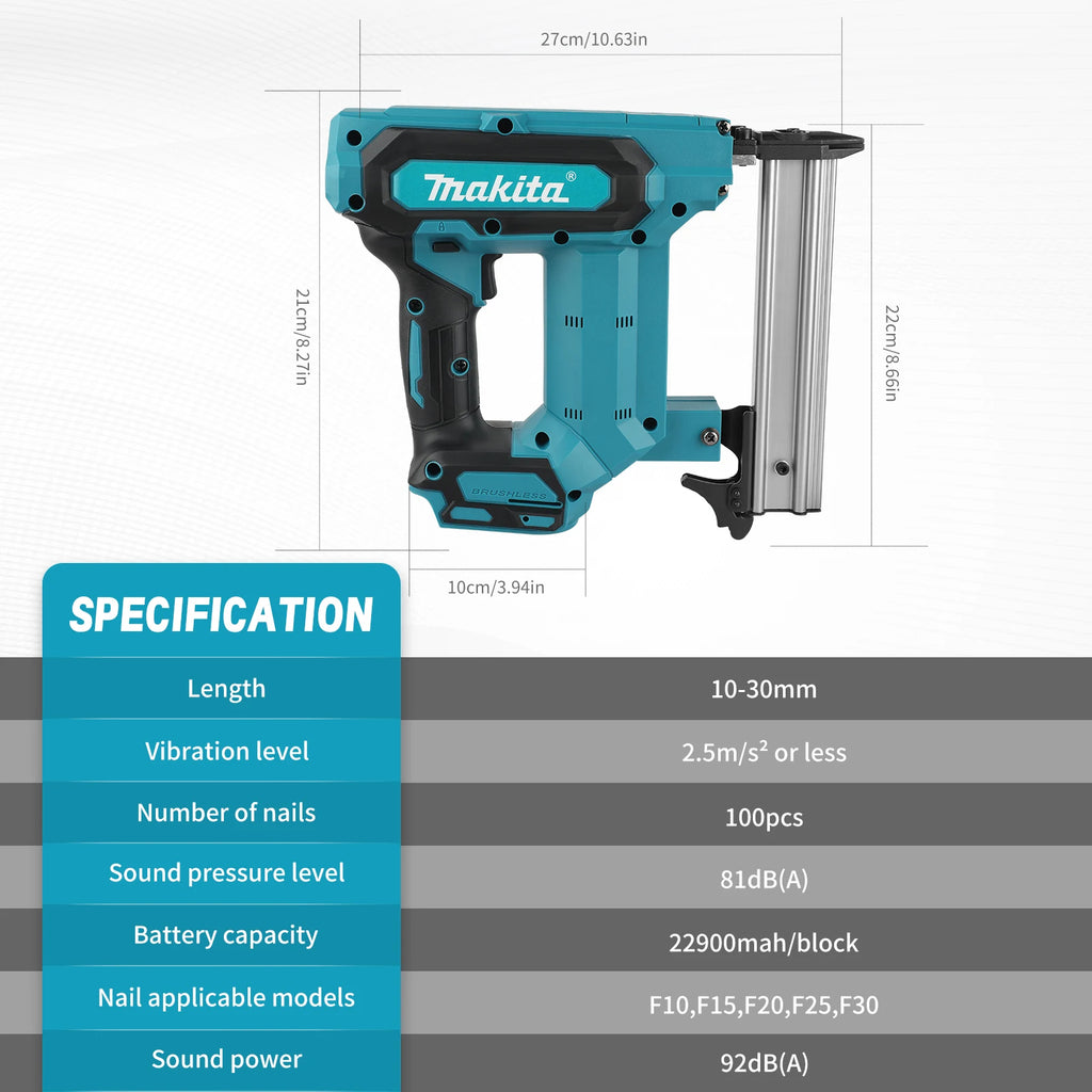 Makita's New Nail Gun F30, Brushless Power Tool, Ergonomic Grip, Electric Pneumatic Gun, Woodworking Tool (without Battery)