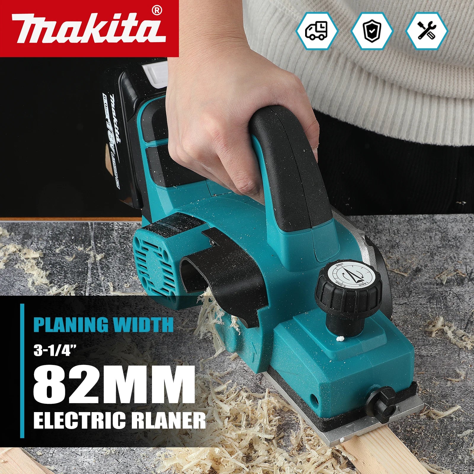 Makita DKP180 Cordless Electric Planer 18V 650W 82mm Width 2.5mm Cut Depth 15000RPM with Ergonomic Handle Woodworking tools