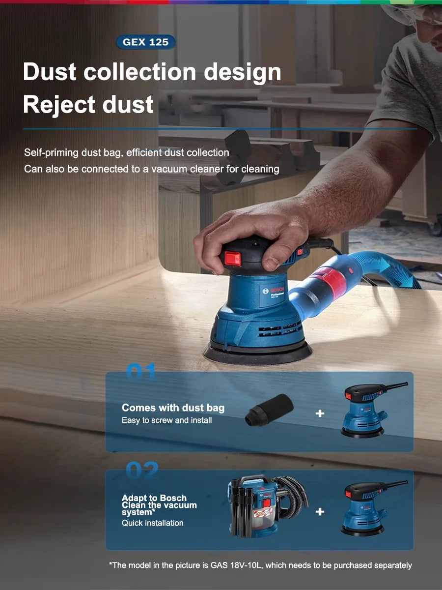 Bosch GEX125 280W Multifunctional Orbital Sander /Sand Grinder/ Sandpaper Machine for Woodworking and Automotive Wall Surfaces