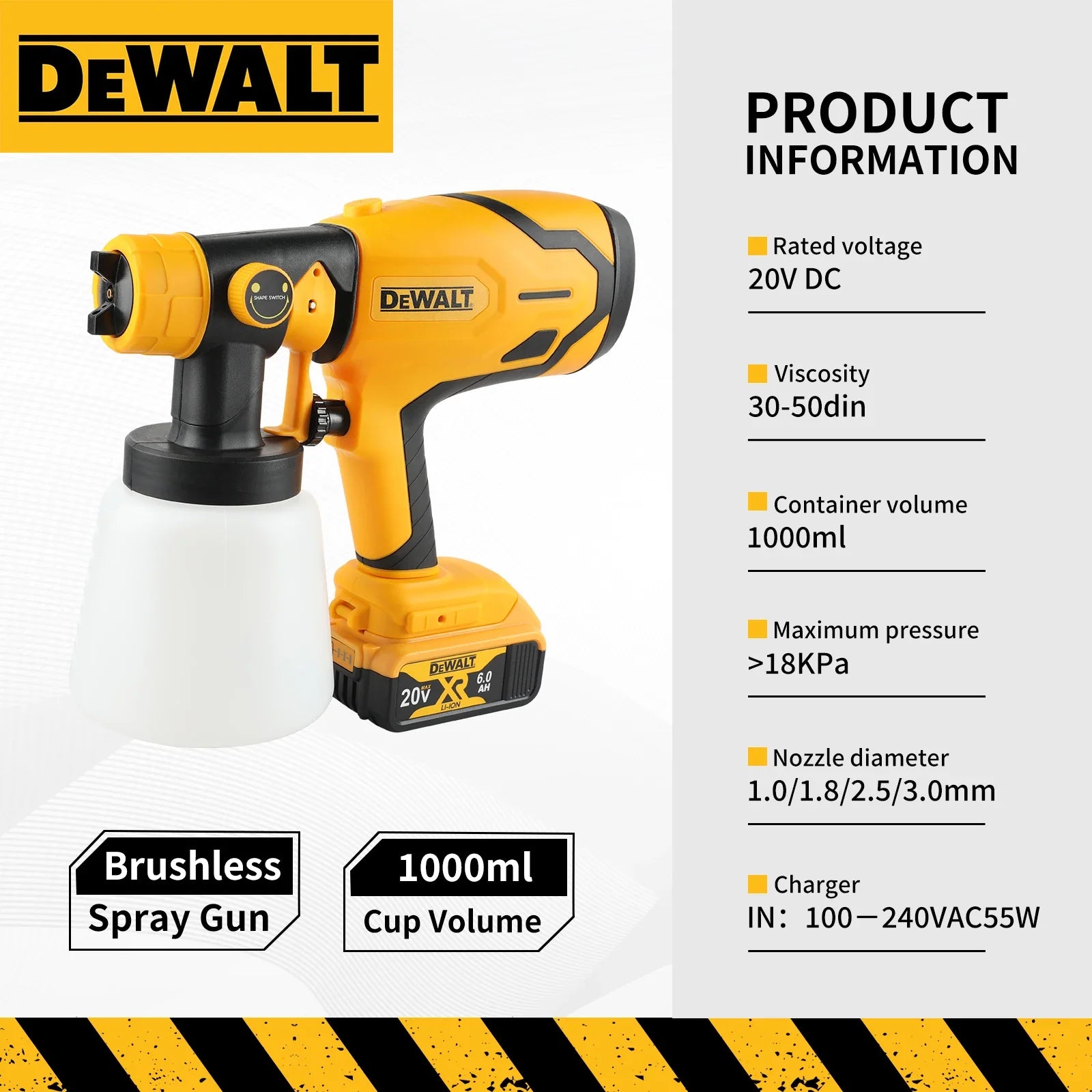 DeWalt Pistola de Pintura Eléctrica Inalámbrica 800ML 18V