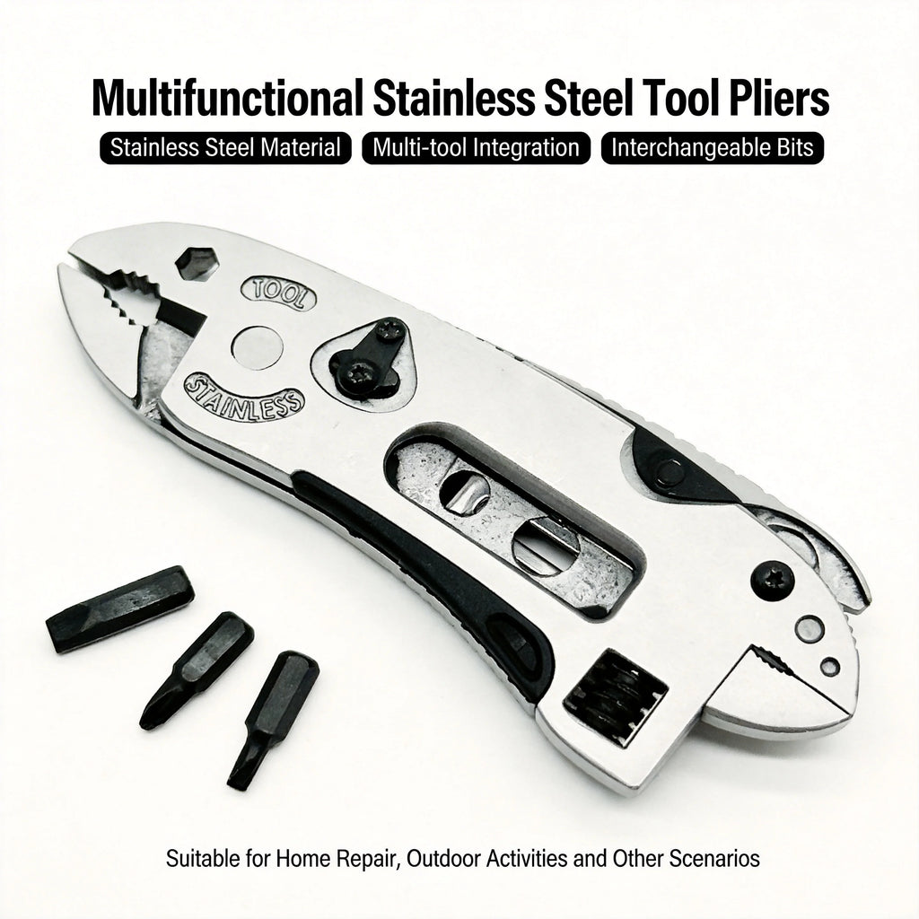All-in-One Multitool Kit with Pliers, Pocket Knife, Adjustable Wrench & Spanner for Outdoor Camping Survival Repair Tools