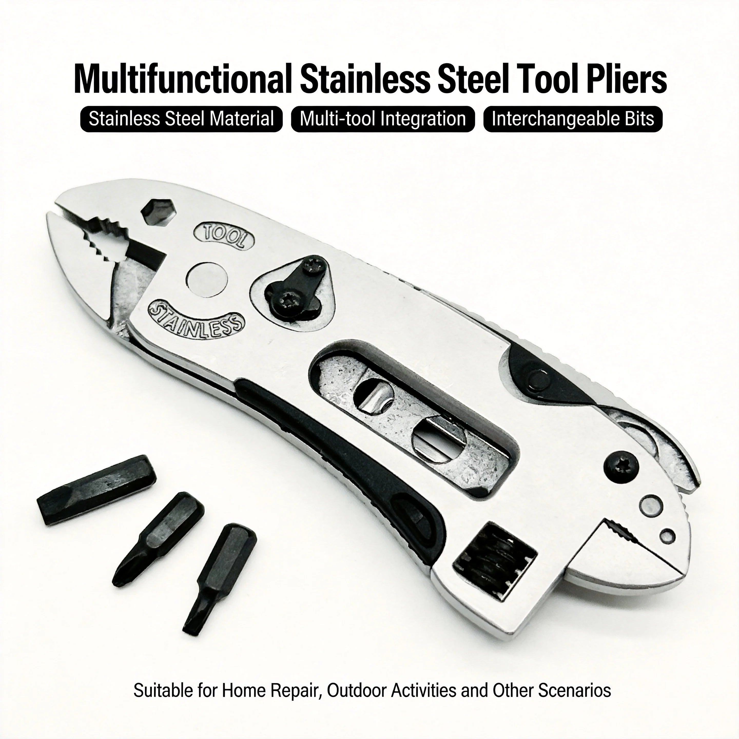 All-in-One Multitool Kit with Pliers, Pocket Knife, Adjustable Wrench & Spanner for Outdoor Camping Survival Repair Tools