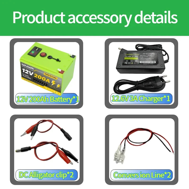 200000mAh 12V LiFePO4 Lithium Battery 4000+ Deep Cycles, for UPS, Kayak Fish Finder, Solar Panel, Power Wheels Toys, Scooter