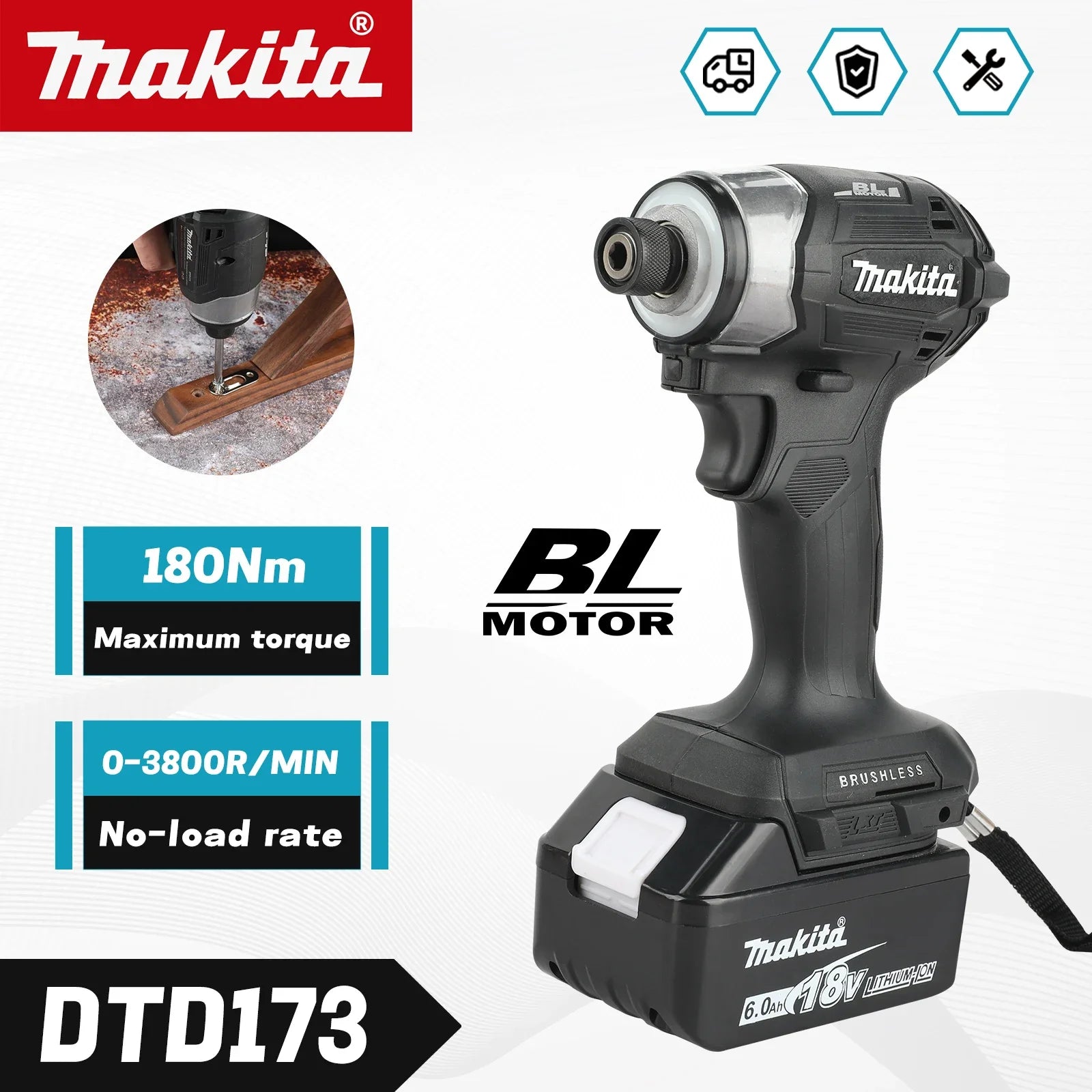 2025 Makita DTD173 Black 18v Brushless Lithium-ion Impact Driver Power Tool Multifunctional Tool, Drill Bit, Power Tool