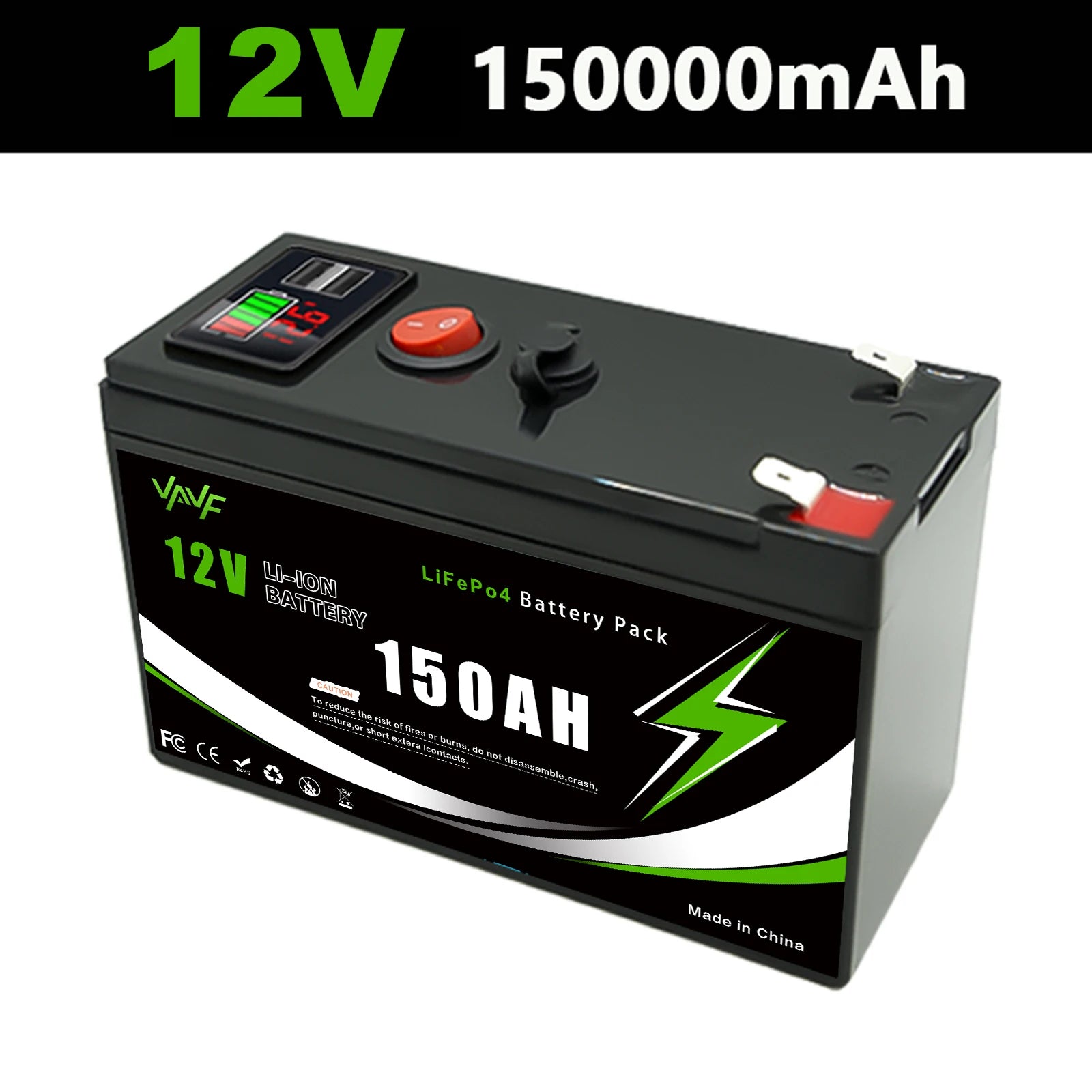 12V LiFePO4 150Ah Lithium Battery 4000+ Deep Cycles, for Power Wheels Toys, Scooter🍠Radio, UPS, Kayak Fish Finder, Solar Panel