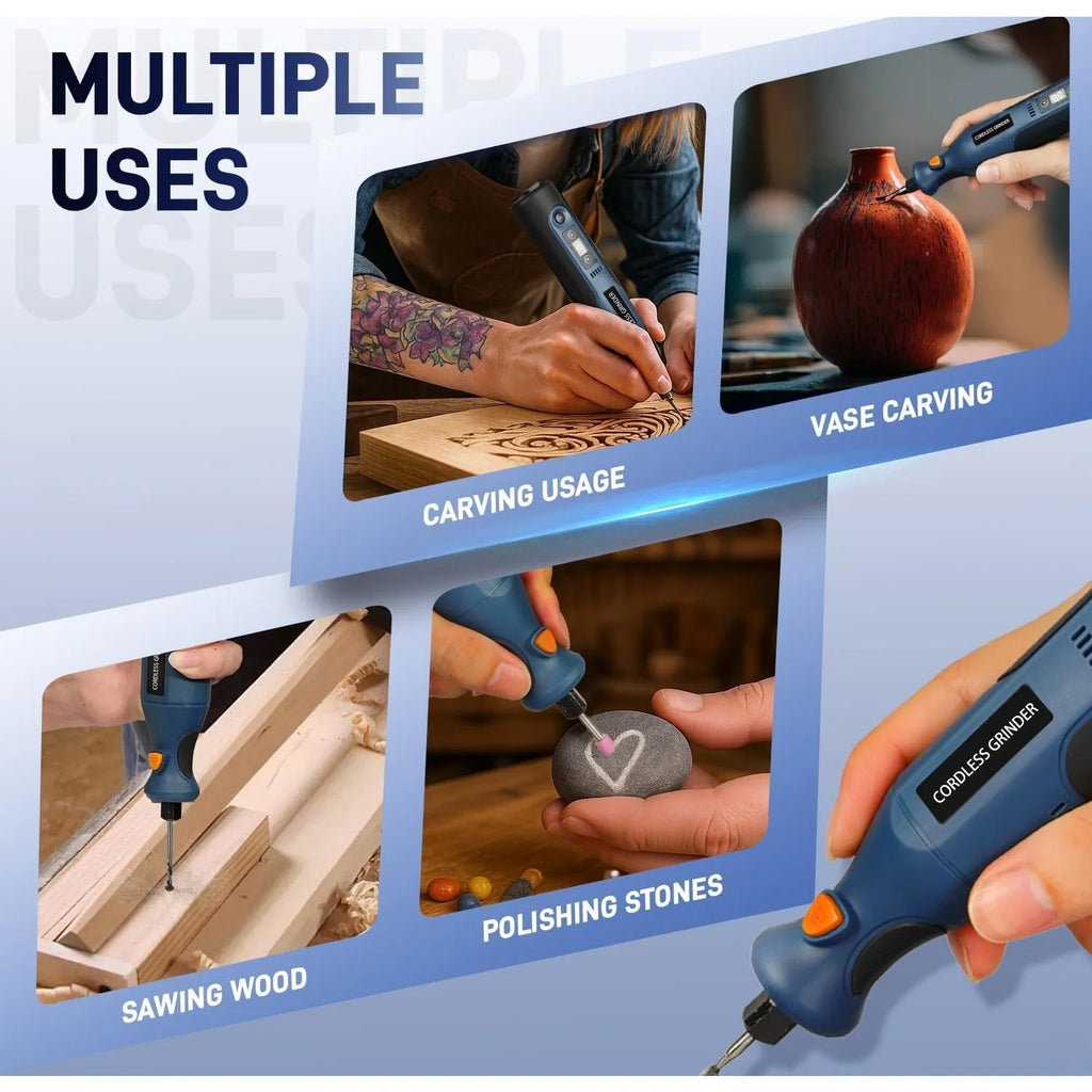 Cordless Rotary Tool Kit Mini, 7.4V 12-Speed Power USB Rechargeable, for DIY Crafts, Wood Carving, Polishing, Sanding, Drilling