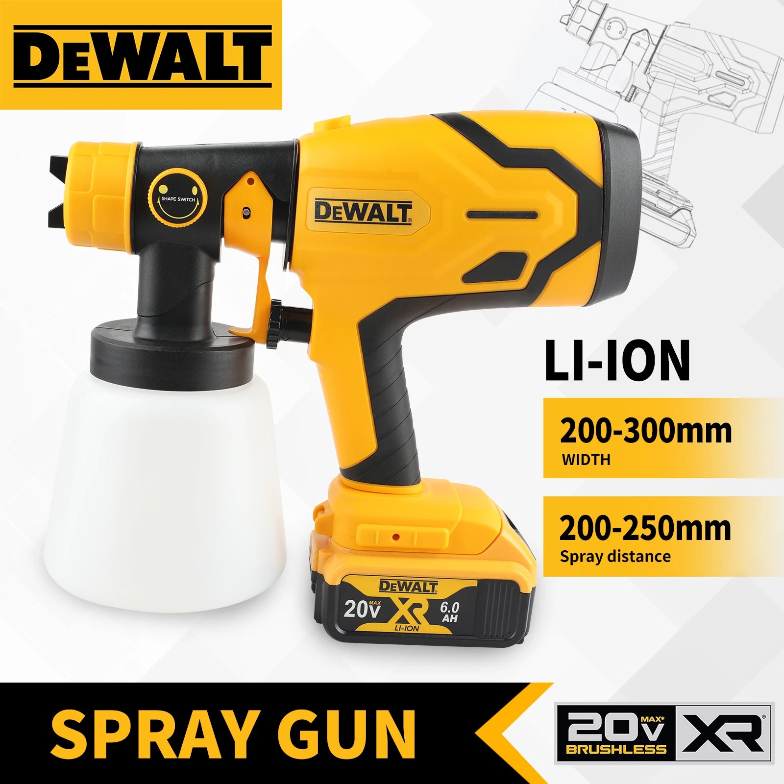 DeWalt Pistola de Pintura Eléctrica Inalámbrica 800ML 18V
