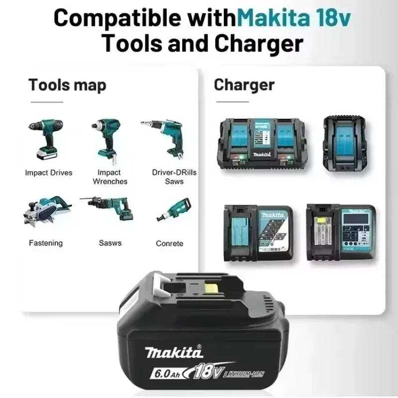 Genuine Makita 18V Battery 6ah,With Battery Indicator Rechargeable Makita Battery,BL1830 BL1840 BL1850 Power Tool Battery