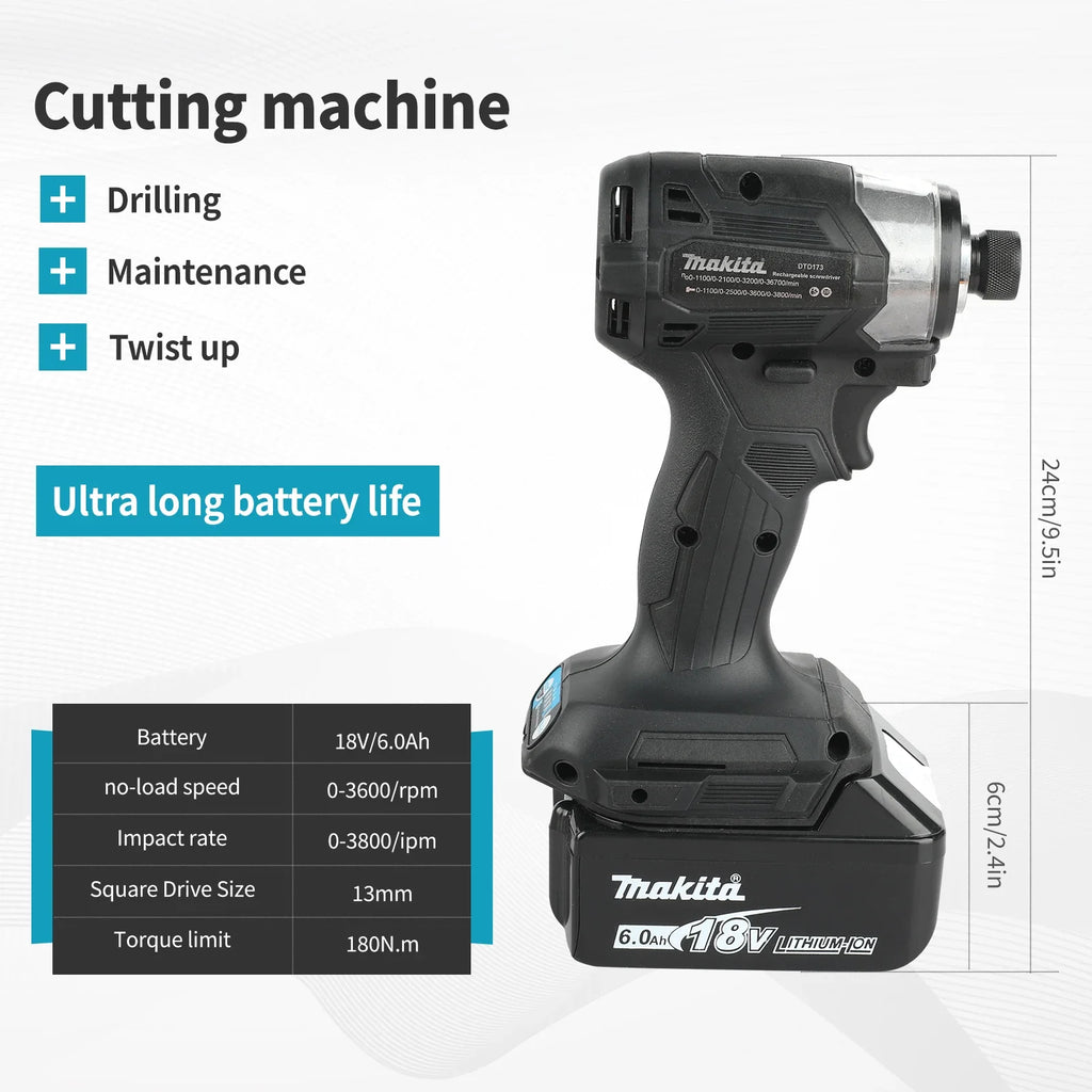 2025 Makita DTD173 Black 18v Brushless Lithium-ion Impact Driver Power Tool Multifunctional Tool, Drill Bit, Power Tool