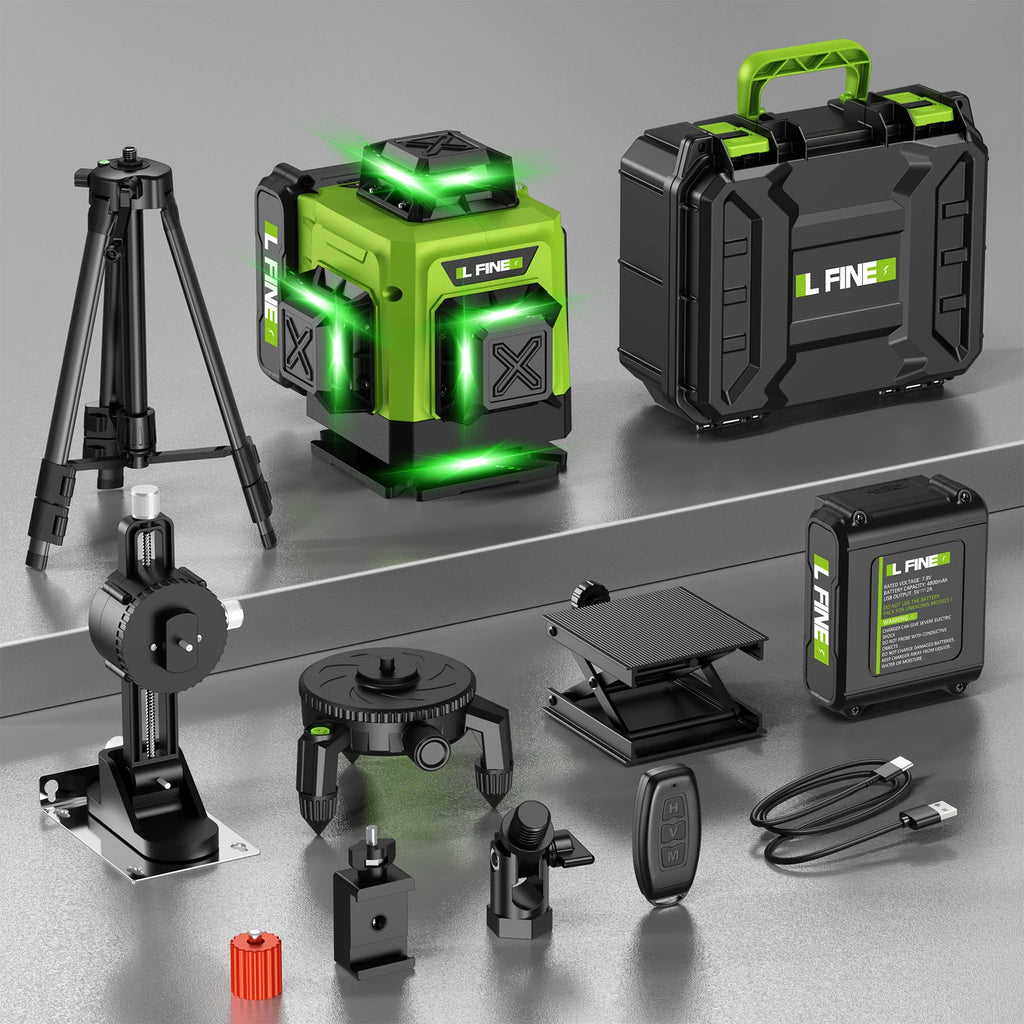 Lfine Nivel Laser 4D 16 Lines 360°Self-leveling Laser Levels withTripod and Suitcase Green Lines Professional Laser Level Tool