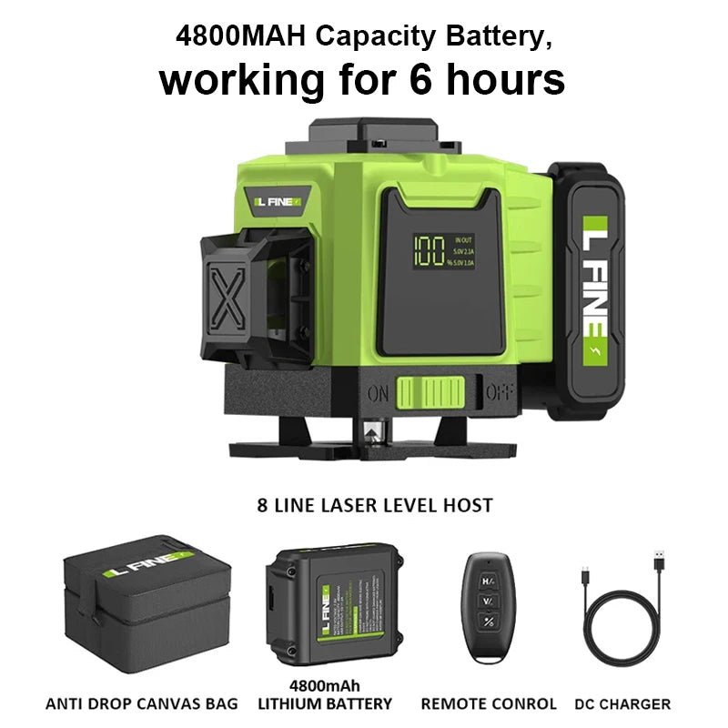 Lfine Nivel Laser 4D 16 Lines 360°Self-leveling Laser Levels withTripod and Suitcase Green Lines Professional Laser Level Tool