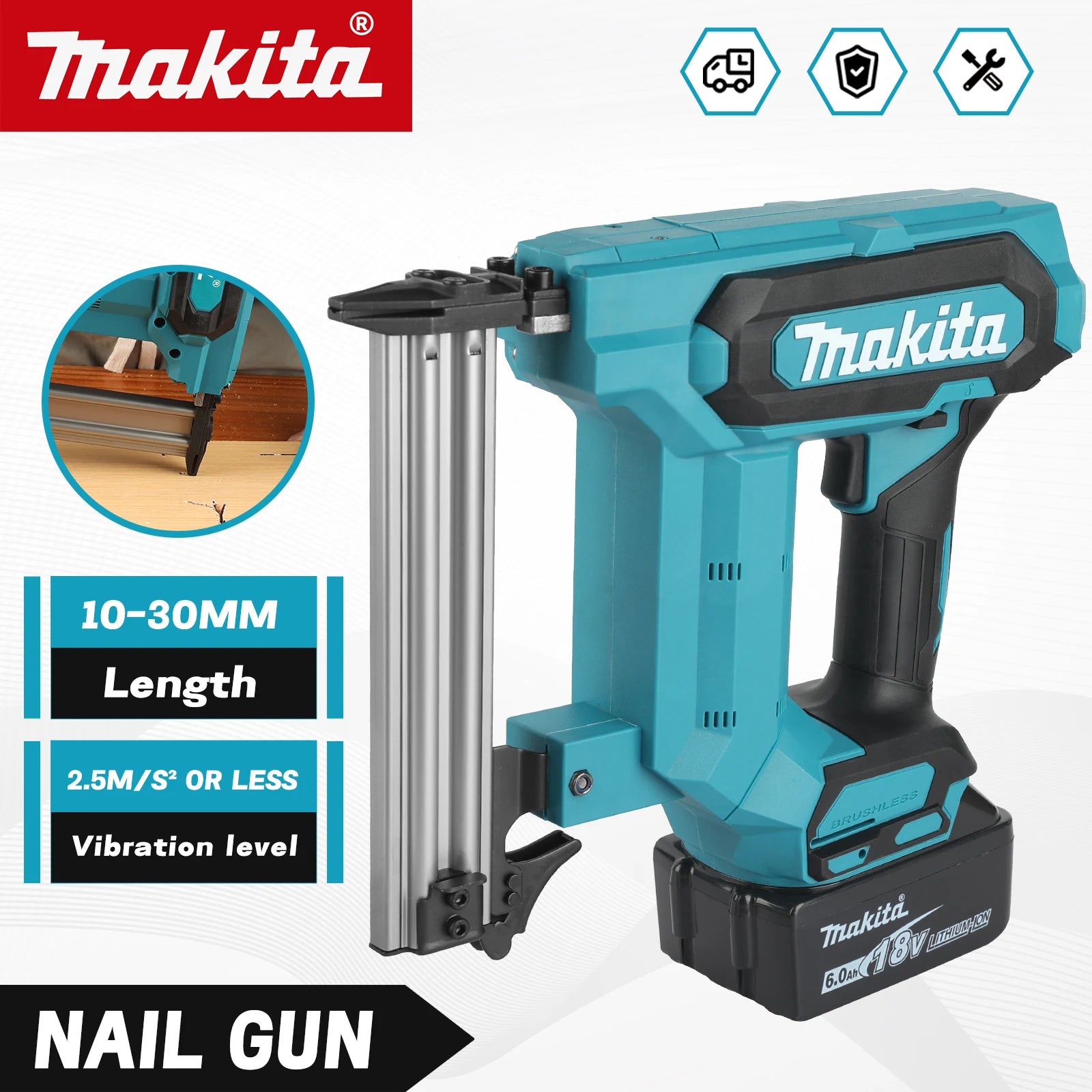 Makita's New Nail Gun F30, Brushless Power Tool, Ergonomic Grip, Electric Pneumatic Gun, Woodworking Tool (without Battery)