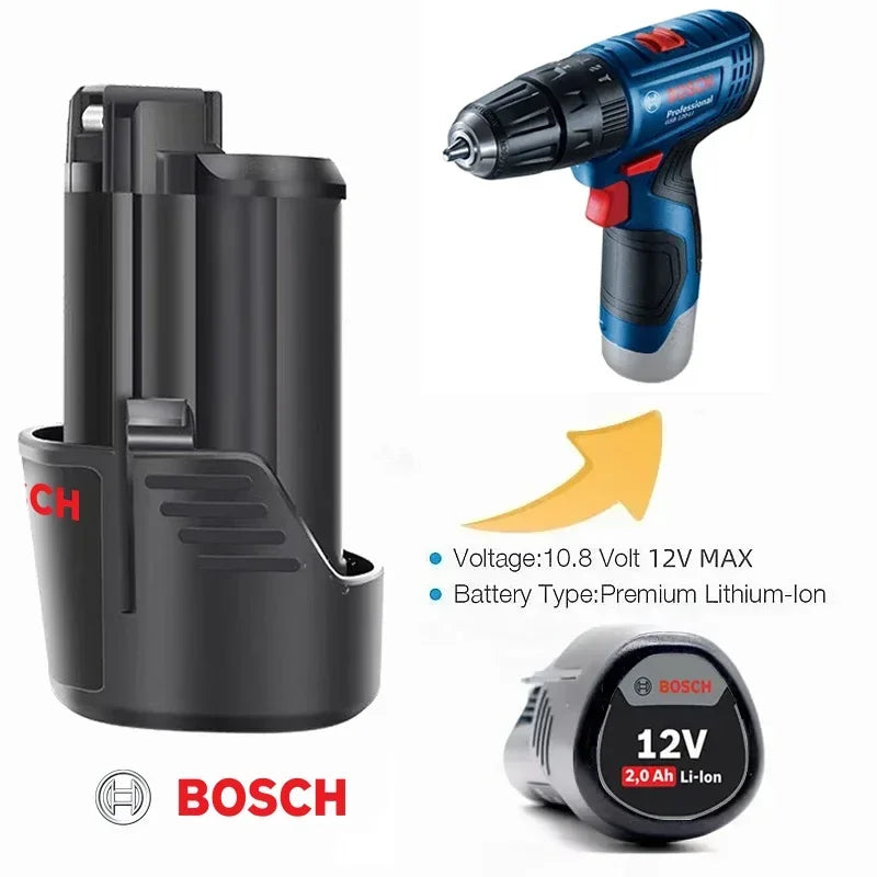 Original Bosch battery 12V battery, 2.0Ah BAT411 Lithium ion Rechargeable Battery BAT411A BAT412 BAT412A BAT413 Battery Charger