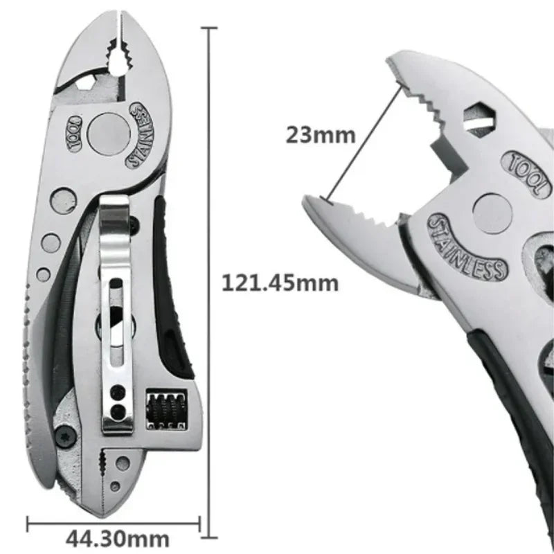 All-in-One Multitool Kit with Pliers, Pocket Knife, Adjustable Wrench & Spanner for Outdoor Camping Survival Repair Tools