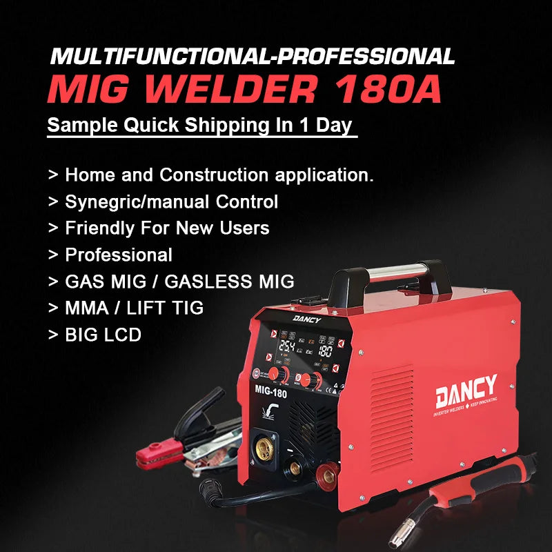 Soldadora MIG 4 en 1 – 180A Gas/Sin Gas Dual Voltaje 110V/220V