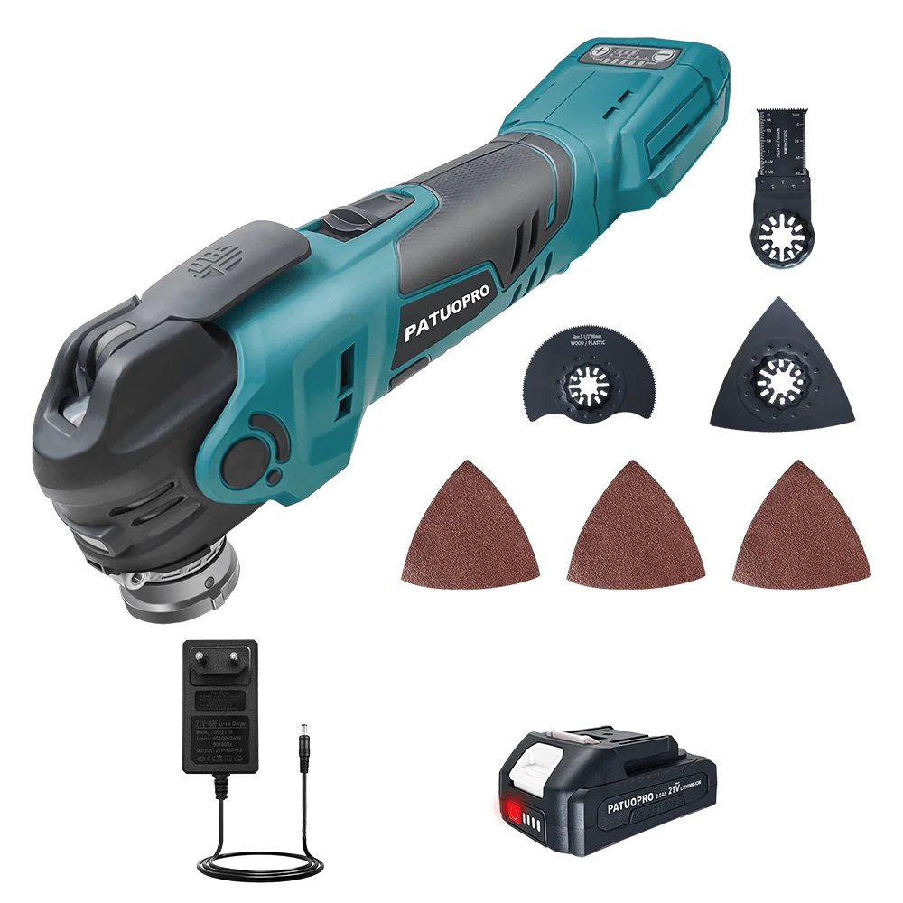 PATUOPRO 5-Speed Cordless Brushless Oscillating Multi Tools Portable Cutting Grinding Trimming Power Tool For Makita 18V Battery