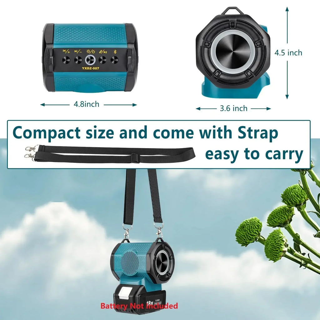 Portable Bluetooth Stereo for Bosch 18V Batteries Rechargeable Compact Speaker with USB Port for Home and Parties（No Battery)