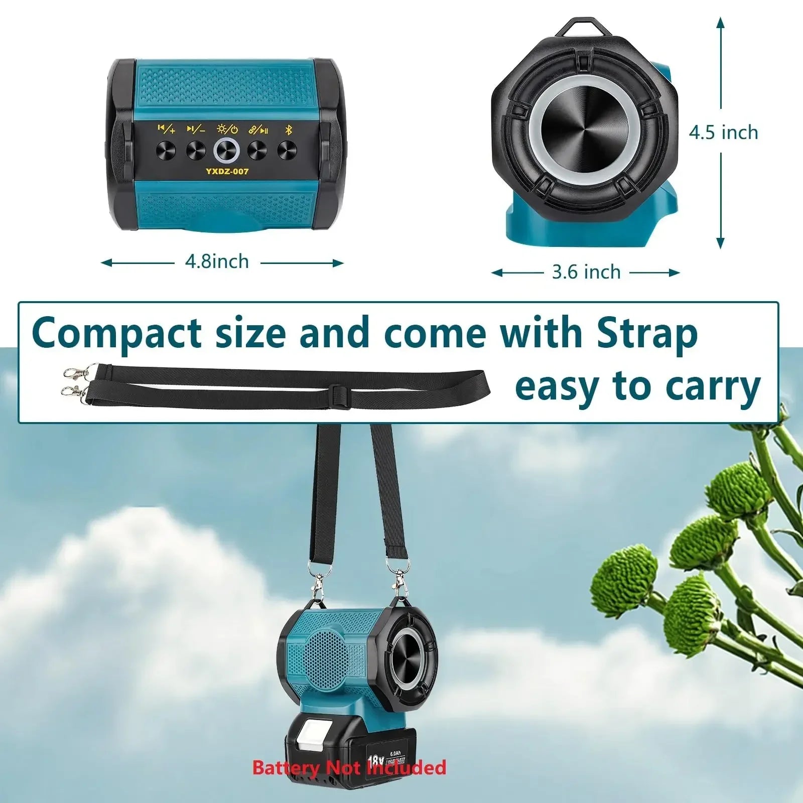 Portable Bluetooth Stereo for Bosch 18V Batteries Rechargeable Compact Speaker with USB Port for Home and Parties（No Battery)