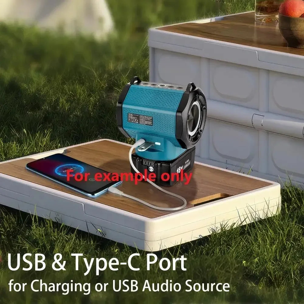 Portable Bluetooth Stereo for Bosch 18V Batteries Rechargeable Compact Speaker with USB Port for Home and Parties（No Battery)