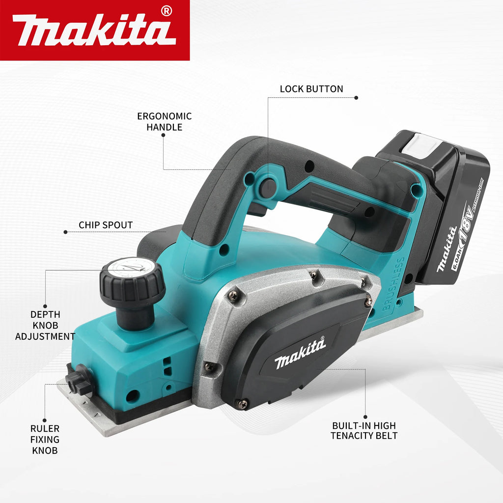Makita DKP180 Cordless Electric Planer 18V 650W 82mm Width 2.5mm Cut Depth 15000RPM with Ergonomic Handle Woodworking tools