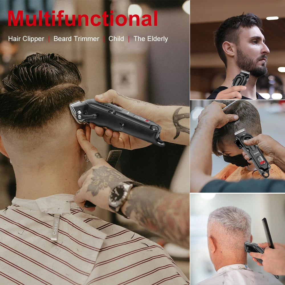 Cosoul Hair Clipper Compact Size Hair Trimmer Electric Beard Trimmer LED Display Hair Length Adjustable Big Capacity Battery