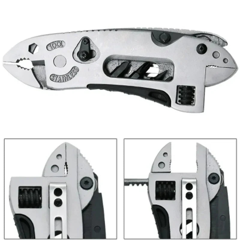All-in-One Multitool Kit with Pliers, Pocket Knife, Adjustable Wrench & Spanner for Outdoor Camping Survival Repair Tools