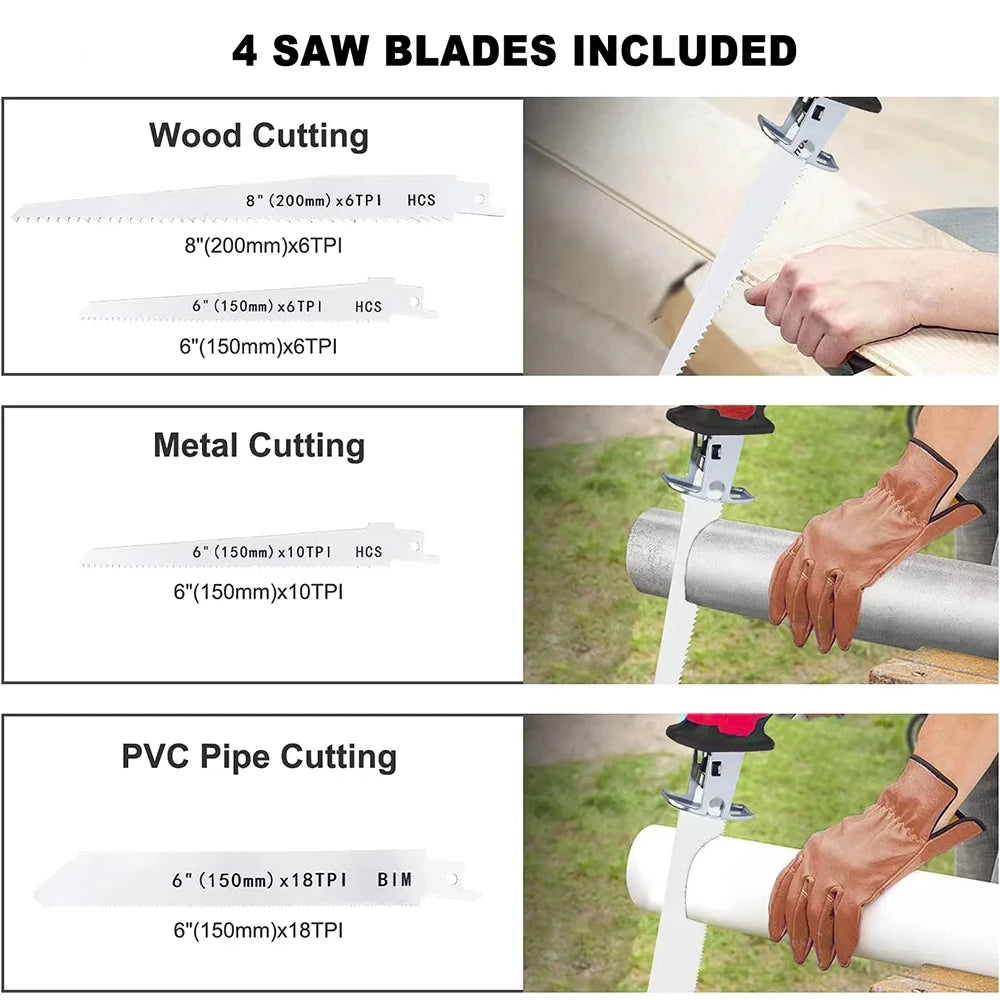 18V Battery Electric Cutting Saber Saw Wood Metal Pipe Cutting Power Tools Cordless Reciprocating Saw For Makita（No Battery）