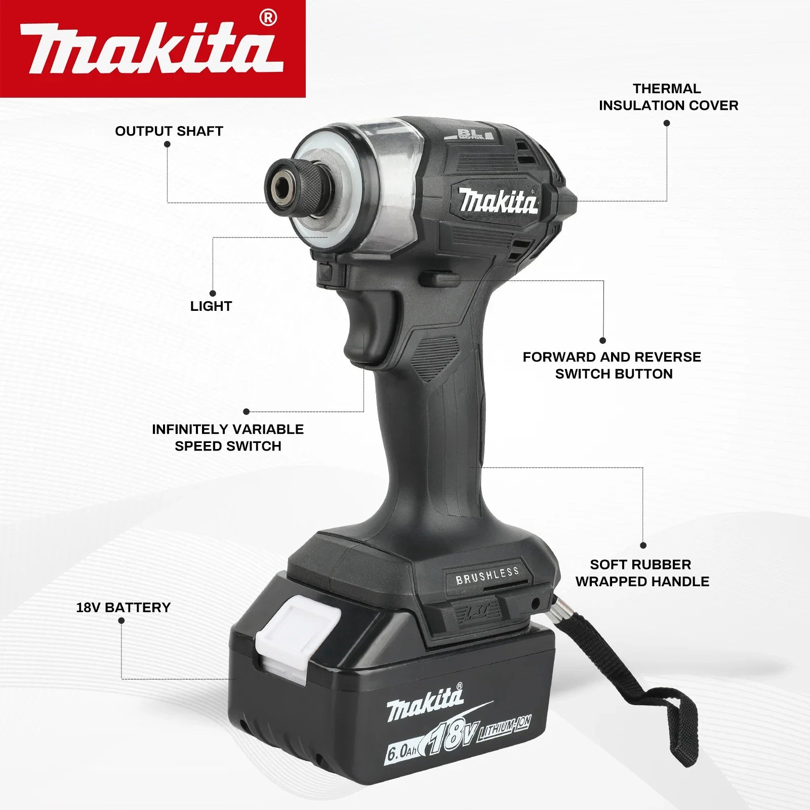 2025 Makita DTD173 Black 18v Brushless Lithium-ion Impact Driver Power Tool Multifunctional Tool, Drill Bit, Power Tool