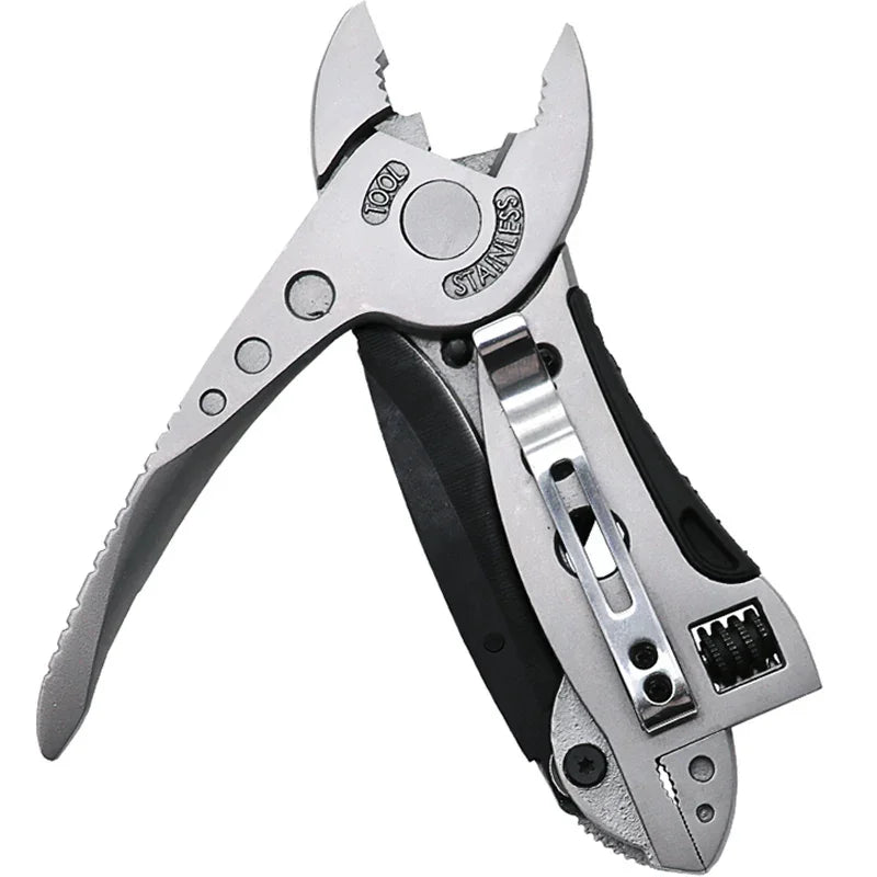 All-in-One Multitool Kit with Pliers, Pocket Knife, Adjustable Wrench & Spanner for Outdoor Camping Survival Repair Tools