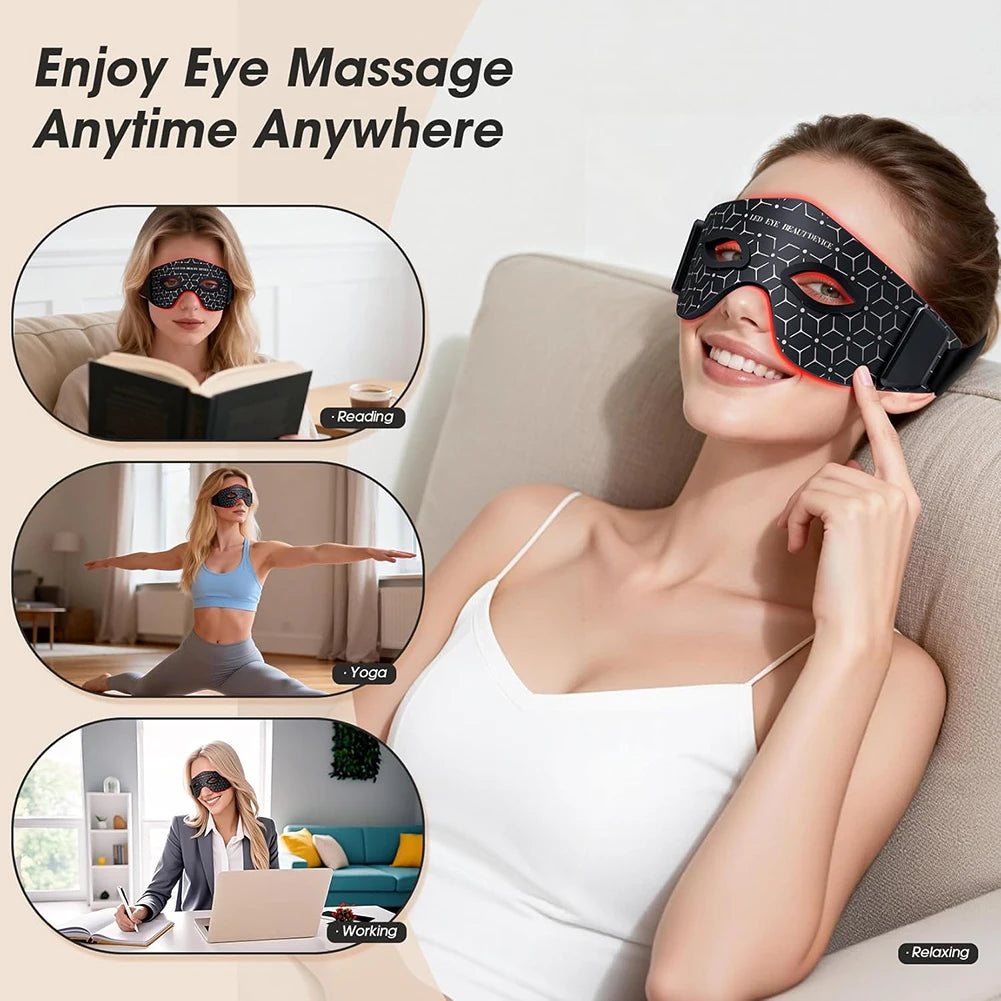 Red Light Eye Mask 630NM 850NM LED Eye Red Light Therapy Eye Mask with 5Modes Massager for Relieve Eye Bag Dark Circle Puffiness