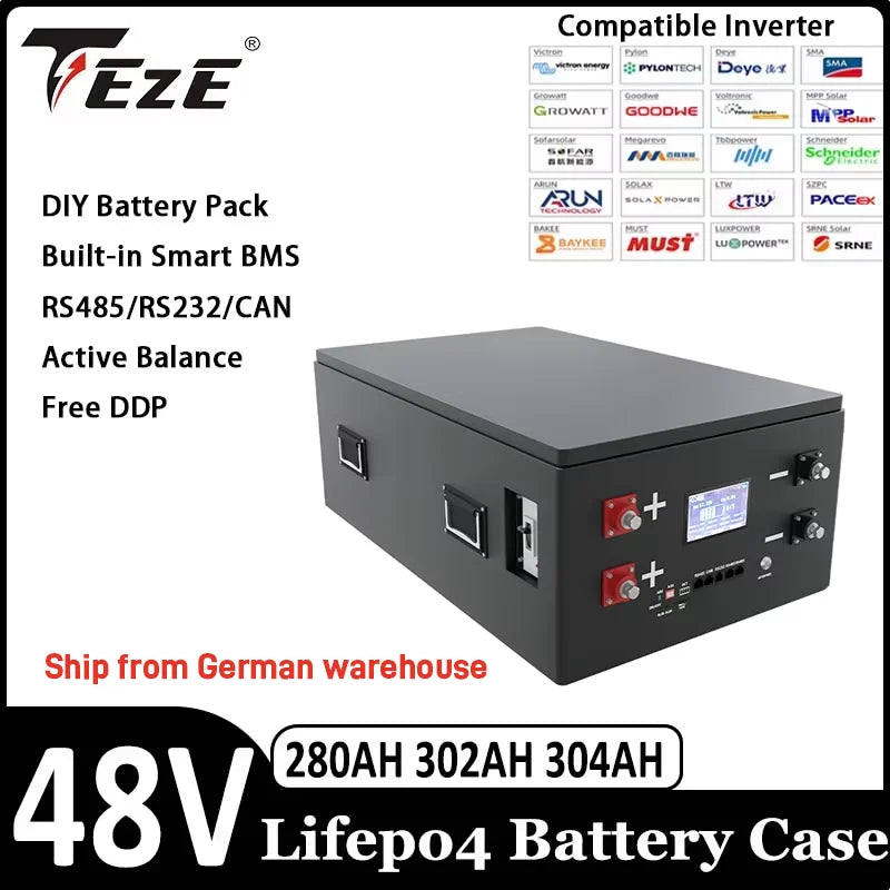 EU STOCK DIY 48V LiFePO4 Battery case JK 16S 200A Smart BMS 51,2V DIY Kits 280ah BT LCD 2A Active Balancer Case Assemble Box