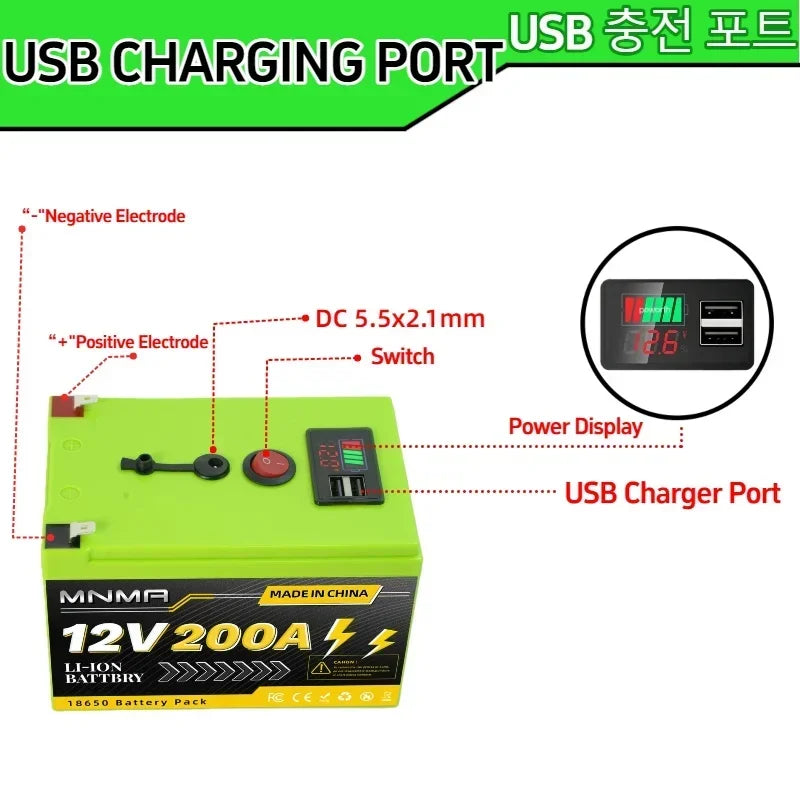 200000mAh 12V LiFePO4 Lithium Battery 4000+ Deep Cycles, for UPS, Kayak Fish Finder, Solar Panel, Power Wheels Toys, Scooter